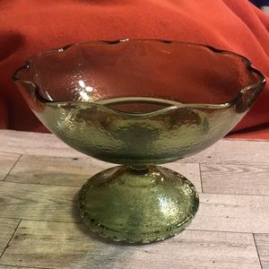 Green Depression glass bowl and pedestal
